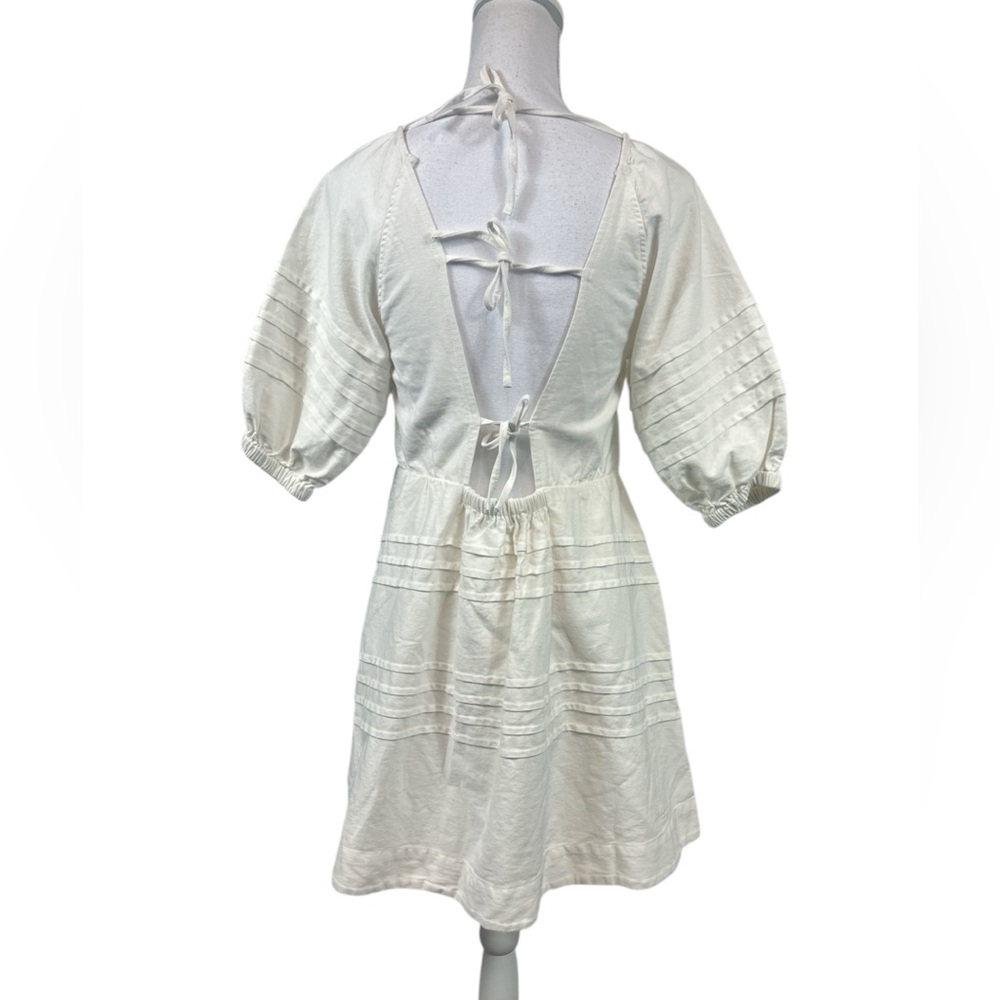 7 for all Mankind Puff Sleeve Denim Babydoll Off White Dress Size Small NWT - Picture 5 of 11